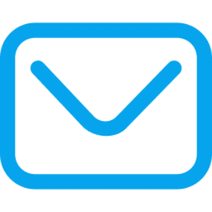 Blue email icon on black background.