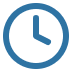 Blue clock icon on black background.